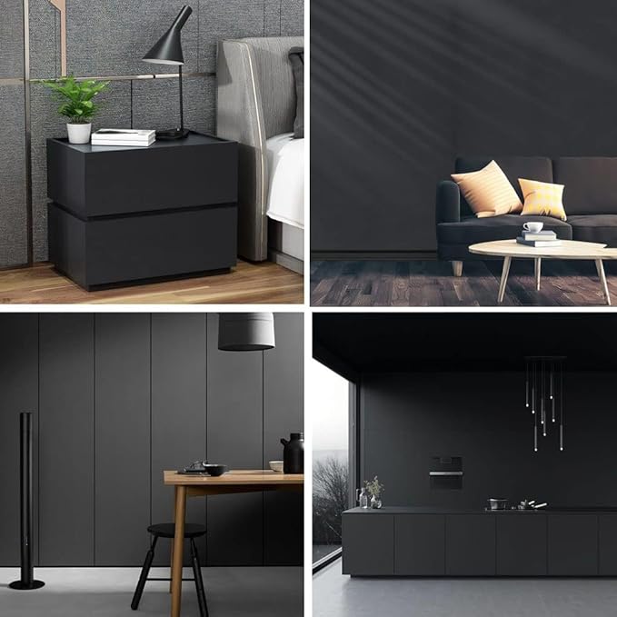 17"x120" Black Wallpaper Peel and Stick Contact Paper, Matte Black Wallpapers