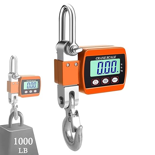 Hanging Scale, Hancaner Digital Crane Scale 1000lbs, Heavy Duty Crane Scale 500Kg LCD Backlight with 3 Unit Change/Tare/Zero for Construction Factory Building Hunting