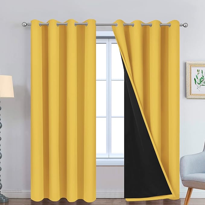 Yakamok Total Blackout Curtains, 2 Thick Layers Completely Blackout Thermal