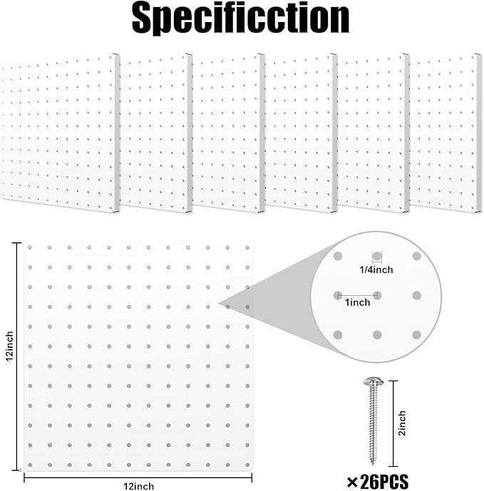 Peg Board, 6 Pack Metal Pegboard Panels White Pegboards Wall Organizer