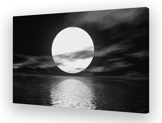 Cao Gen Decor Art S06469 Wall Art Canvas Sea White Full Moon in Night Picture