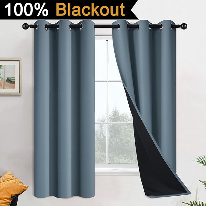Yakamok 100% Blackout Lined Panels, Thermal Insulated Blackout Curtains