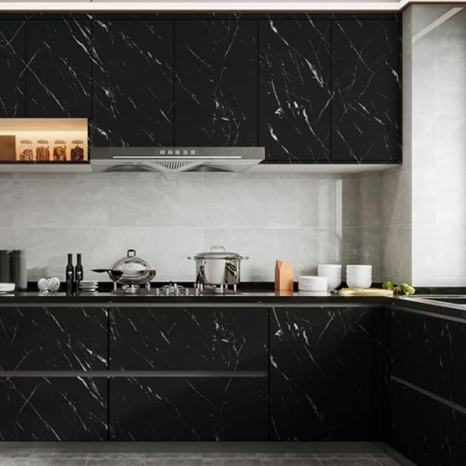 Abyssaly Black Marble Contact Paper Peel and Stick Countertops Waterproof Matte