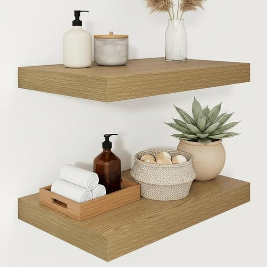 Vivelove 12 Inch Deep Floating Shelves 16 inch Long, 2 Inch Thick Wall Shelves