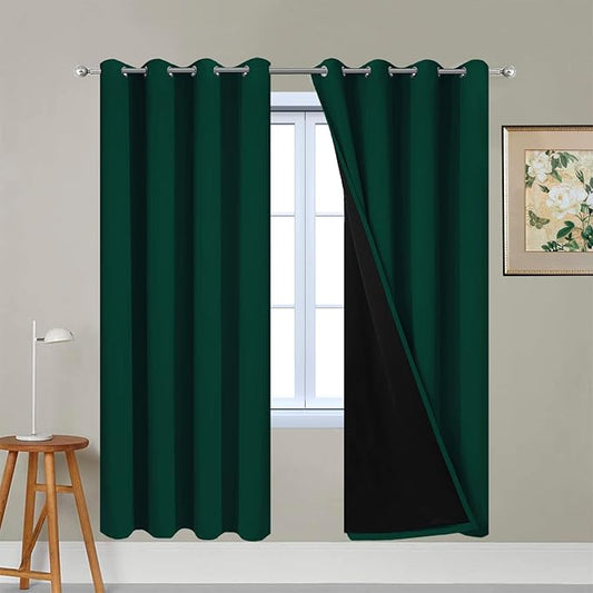 Yakamok 72 Inch Lengt 100% Blackout Thermal Insulated Curtains, Noise Reduction