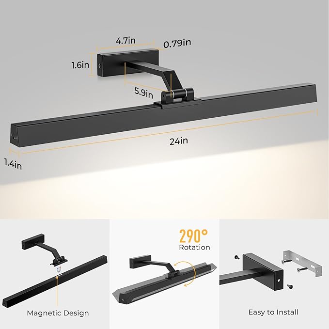 Afyuol Picture Lights for Wall, Battery Operated Picture Light 24in Gallery