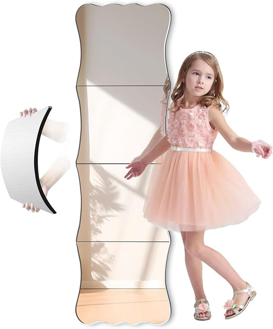 Wavy Shatterproof Full Length Wall Mirror Tiles, Unbreakable Acrylic Safety