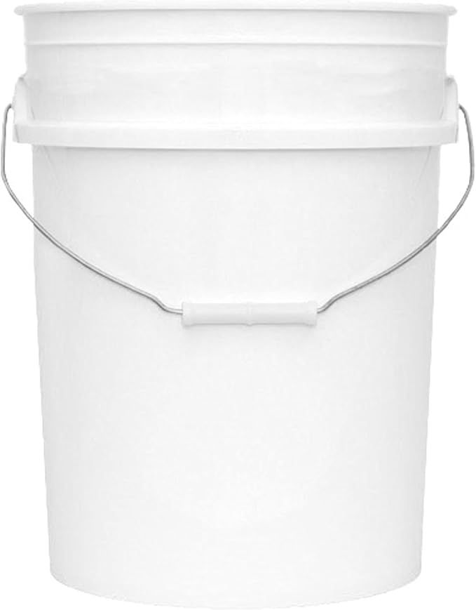 MKS Plastics 5-Gallon Bucket Only â No Lid Included, Made in USA, Food Grade BPA Free Plastic, Heavy Duty Multi-Use, Metal Handle with Grip, Stackable Storage â White, 1 Pack