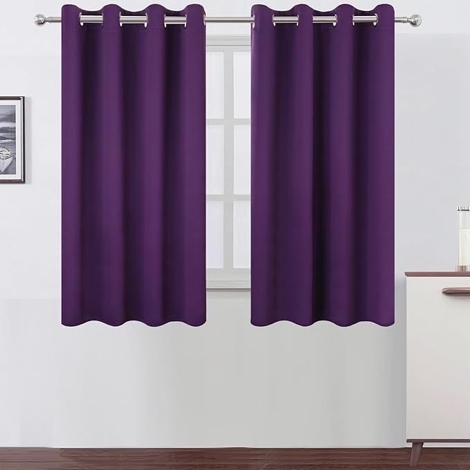LEMOMO Blackout Curtains 66 x 54 Inch Long Purple Curtains Set of 2 Panels Room