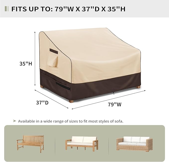 KylinLucky Outdoor Patio Sofa Cover fit 79 x 37 x 35 inch, 78 x 36, 77 x 35 Waterproof Weatherproof Heavy Duty 600D Garden Furniture Cover for Outside Sofa Couch