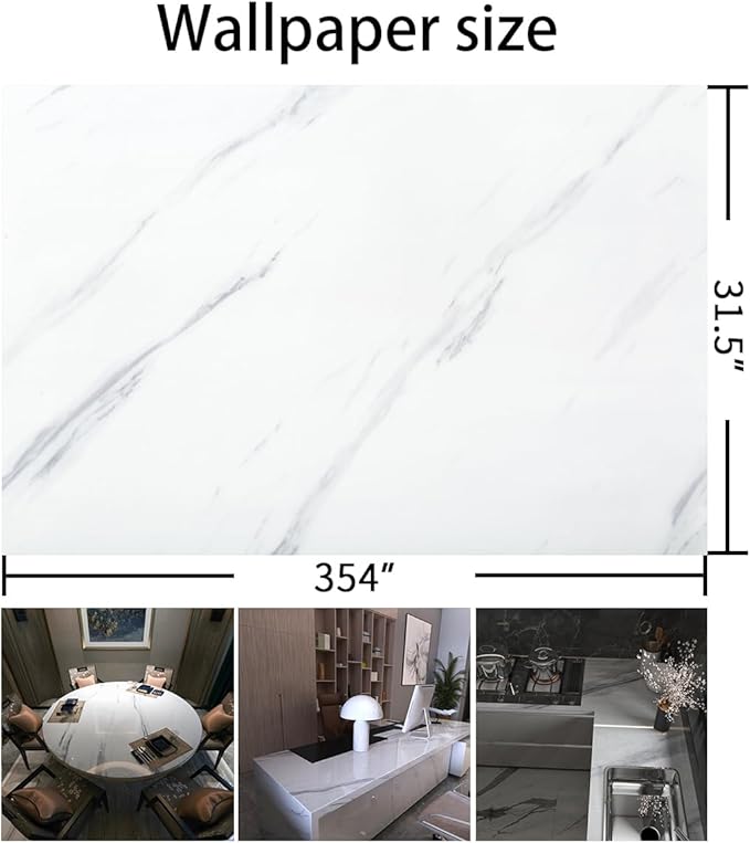 Large White Marble Granite Wallpaper Peel Stick Thicken 31.5x354inch Waterproof