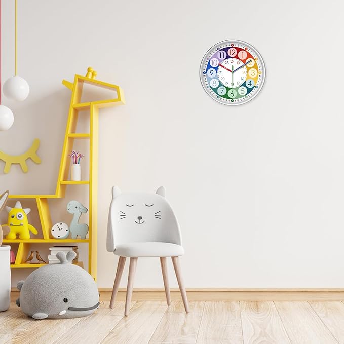 XFM Colorful Kid Wall Clock 16 Inch Silent Non Ticking Quartz Battery Operated