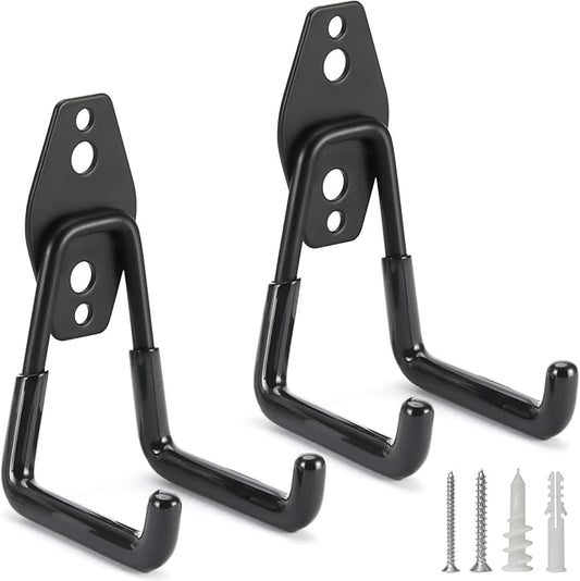 2 Pack Heavy Duty Garage Hooks Storage Organizer Wall Mount Power and Garden Tool Hangers, for Hanging Ladders, Ropes, Hose, Bulk Items