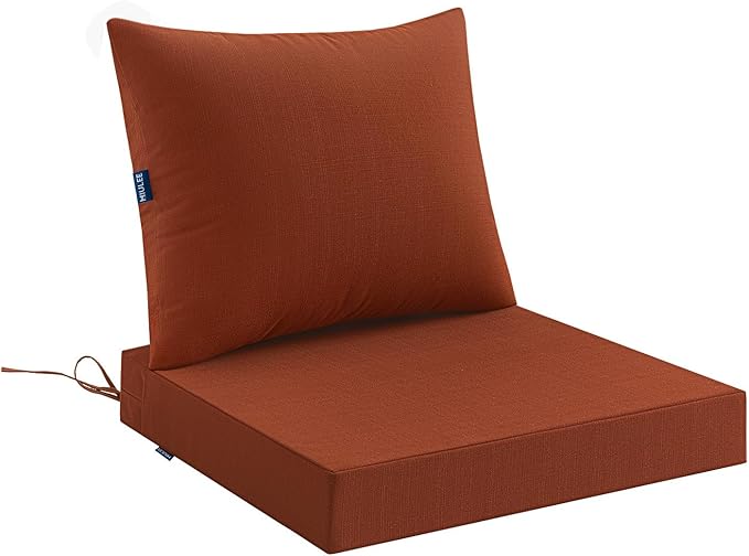 MIULEE Burnt Orange Outdoor Chair Cushion 22x22 Inch for Patio Furniture Linen Textured Waterproof & 3 Year Color Fastness Seat and Back Couch Cushion with Ties No Slip Design