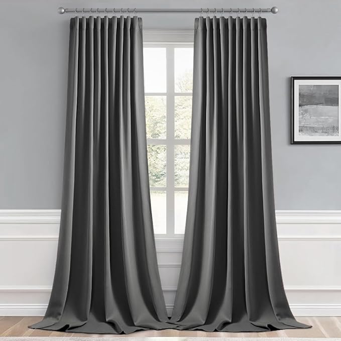 MIULEE Back Tab Grey Blackout Curtains 108 Inch Long 2 Panels Set