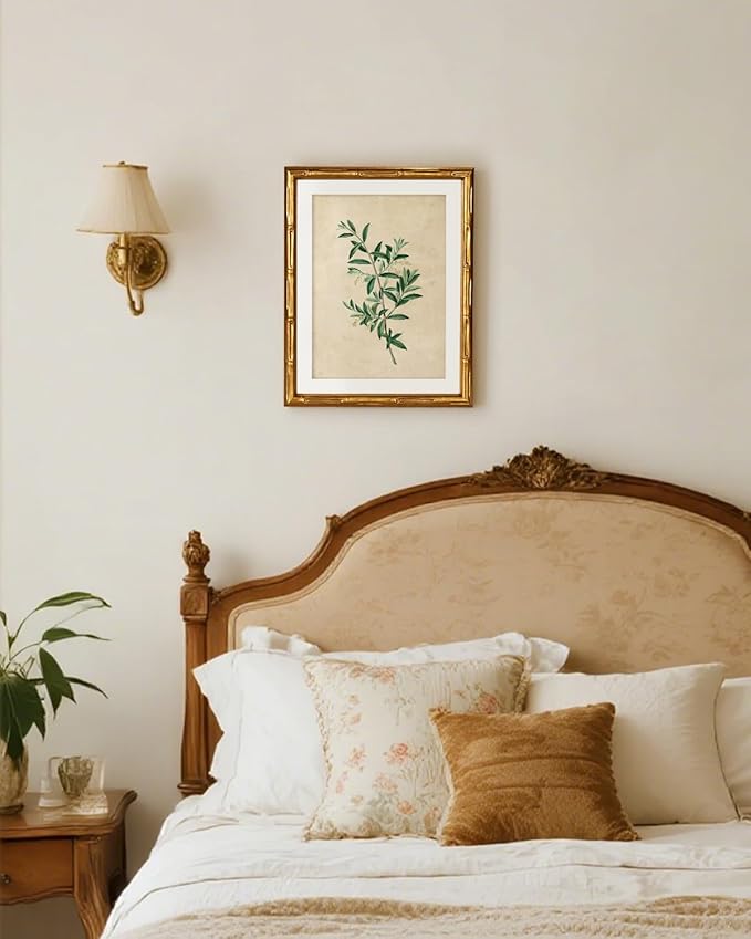 InSimSea Gold Bamboo Framed Canvas Wall Art, Vintage Olive Flower Botanical