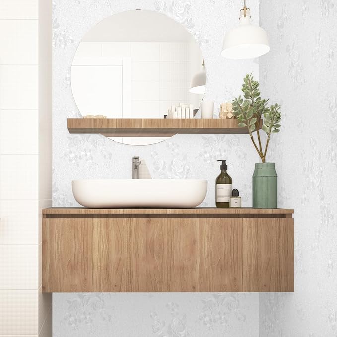 Erfoni White Embossed Peel and Stick Wallpaper Textured Floral Contact Paper