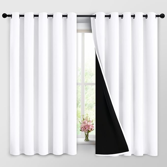 Yakamok 2 Thick Layers Pure White 100% Completely Blackout Curtains Thermal