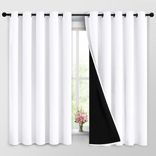 Yakamok 2 Thick Layers Pure White 100% Completely Blackout Curtains Thermal