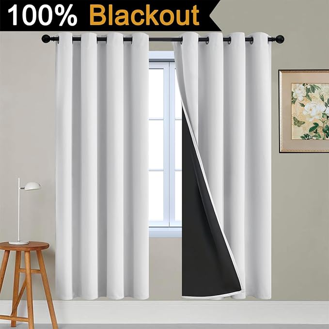 Yakamok 100% Blackout Curtains 72 Inches Long, 2 Thick Layers Heat and Full