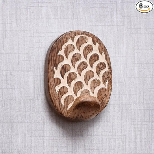 Indian Shelf 6 Lb- 6 Pieces Decorative Wood Adhesive Wall Hooks–Boho Peel and