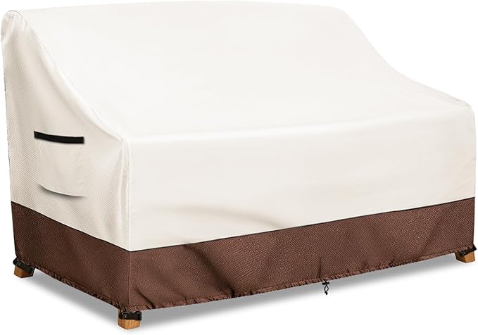 Waterproof Patio Sofa Cover, Heavy Duty 3-Seater Outdoor Couch Cover Size Up to 79W x 38D x 35H Inches, Lawn Patio Furniture Covers with Air Vent (Beige)