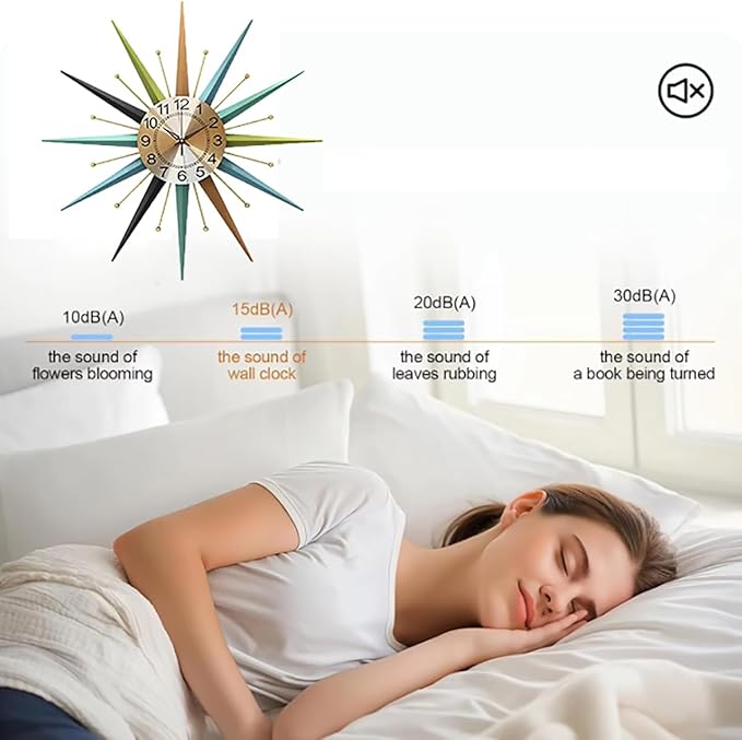 22 Inch Mid-Century Style Metal Crystal Wall Clock, Star-Shaped Silent