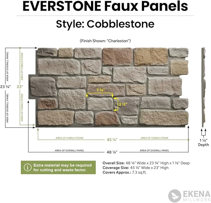 EverStone Cobblestone Faux Stone Panel, Lunar Color