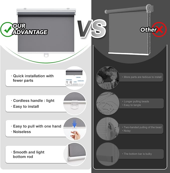 AOSKY Cordless Roller Shades Blackout Blinds