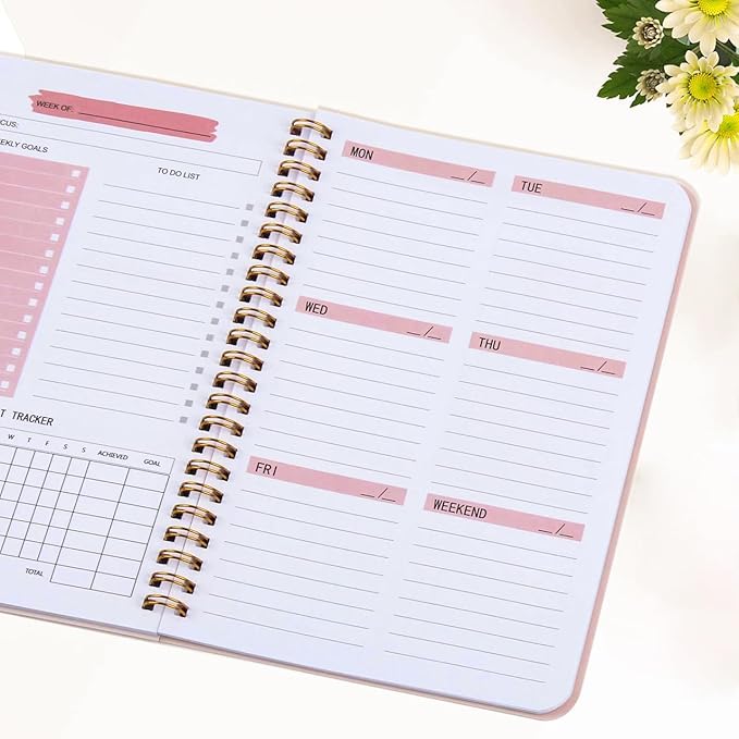 Undated Weekly Planner- Weekly Goals Notebook, A5 To Do List Planner, Habit Tracker Journal with Spiral Binding, 5.7 x 8.0 inches