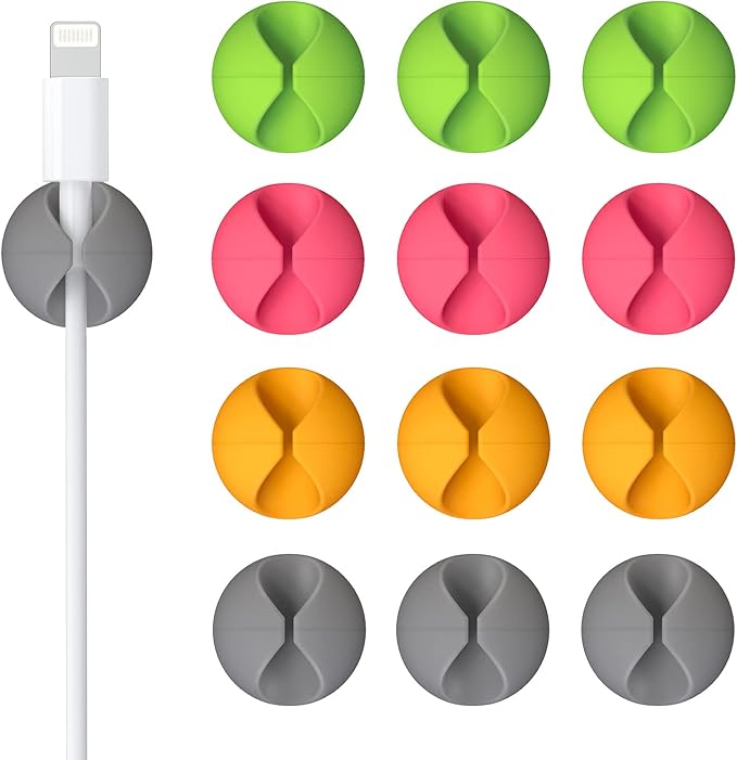 12 Pack Cable Clips, Znben Cable Holder for Desk Cord Organizer Adhesive Cord Management Charger Wire Holder Clips for Desk, Home, Office, Car, Cubicle, Nightstand Colorful
