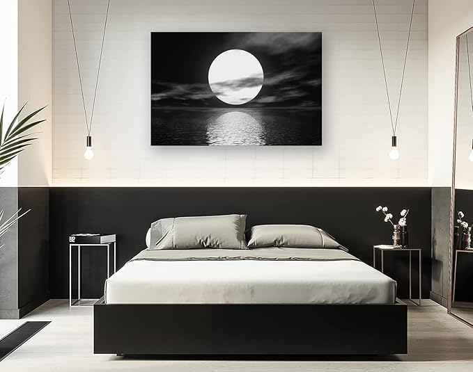 Cao Gen Decor Art S06469 Wall Art Canvas Sea White Full Moon in Night Picture
