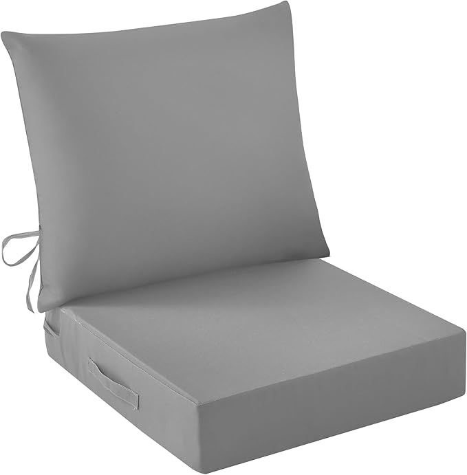 IASEAHK Outdoor Seat Cushion Set, Waterproof & Fade Resistant Patio Chair Cushions, Outdoors Cushion for Patio Furniture, 24 x 24 x 5.75 Inch, Outdoor Couch Cushions with Handle and Ties, Grey