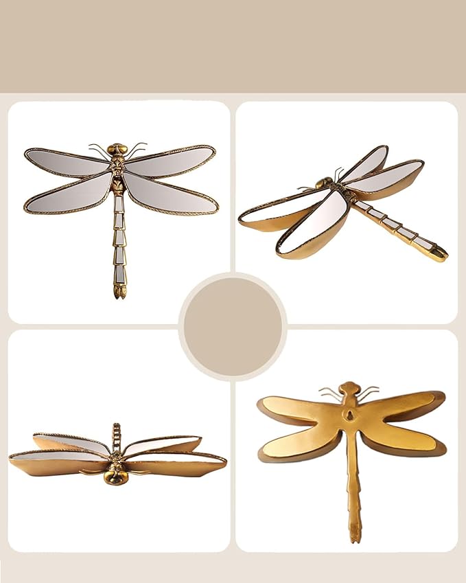 Dragonfly Wall Mirror Decor, Butterfly Art Wall Mirrors, Retro Gold Resin