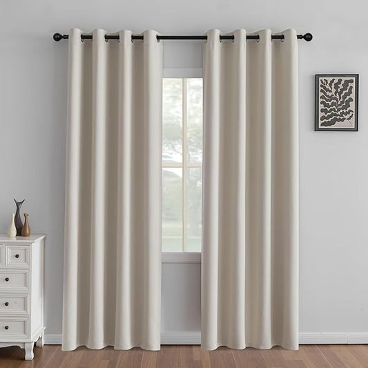 IGEMAEVE Cream Curtains 84 Inch Length 2 Panels Set, Light Filtering Curtains