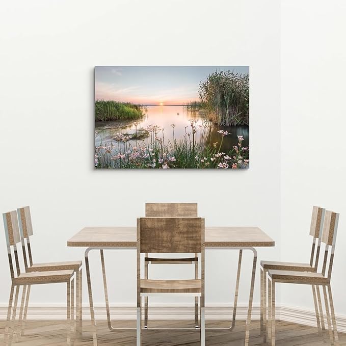 Hardy Gallery lake pictures wall decor artwork: scenic canvas wall art lake scene artwork nature scenery painting - sunset landscape prints for bedroom house 45"x30"