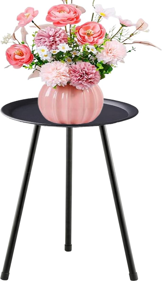 Metal Side Table,12" Diameter 20'' Height Small Round Weather Resistant Black Metal Outdoor Side Table for Patio Balcony Yard Porch Garden, Bedside Table Plant Stand for Indoor Outdoor Use