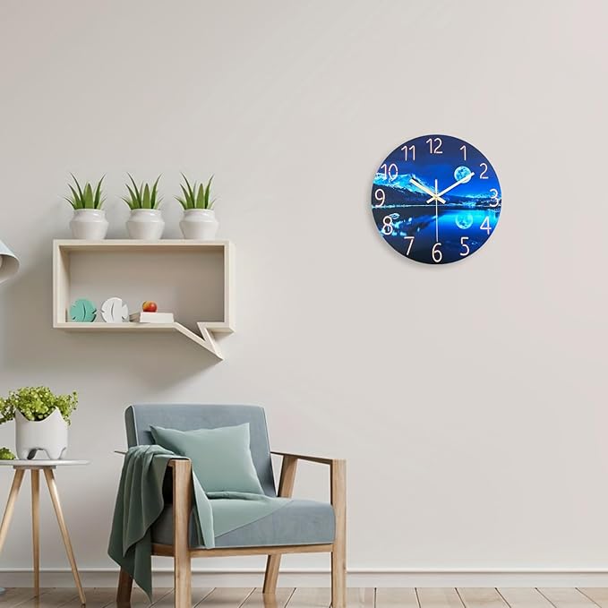 Blue Wall Clocks for Living Room 14 Inch Analog Wall Clock Battery Operated