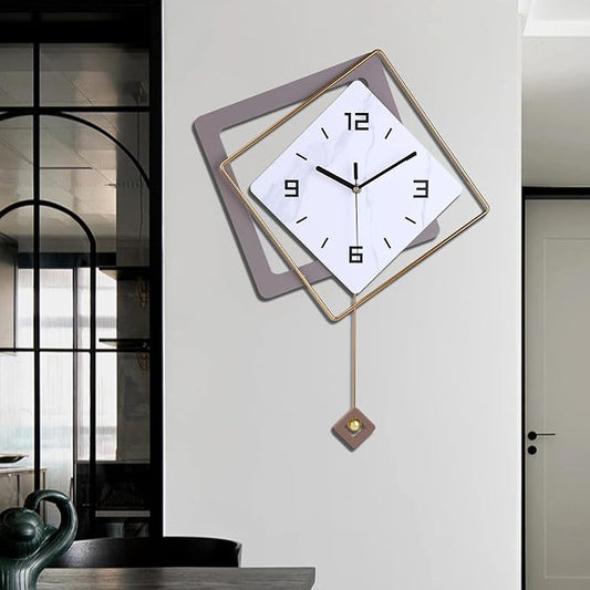 Wall Clock with Pendulum, Silent Quality Quartz Battery Operated, Modern Large