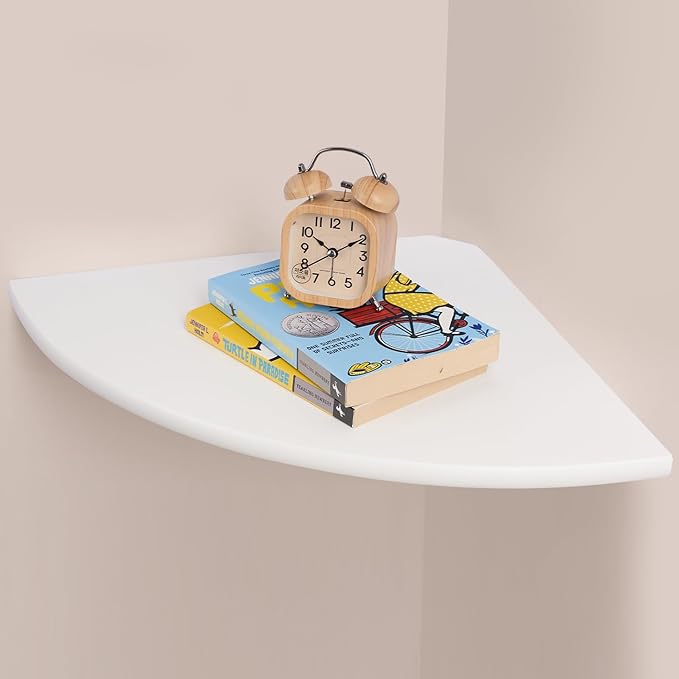 Gieanoo White Corner Wall Shelf 16inch Solid Oak Wood Floating Corner Shelf
