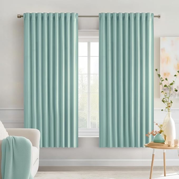MIULEE Aqua Back Tab Blackout Curtains 63 Inch Length 2 Panels Set