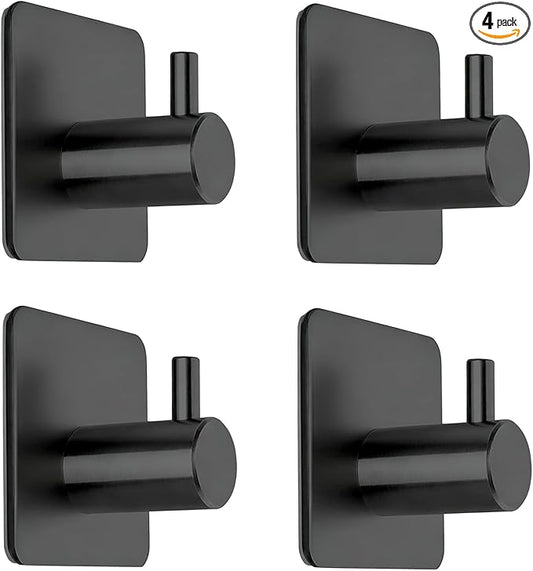 Fotosnow Black Adhesive Towel Hooks Heavy Duty Stick on Wall Hooks Shower Hooks