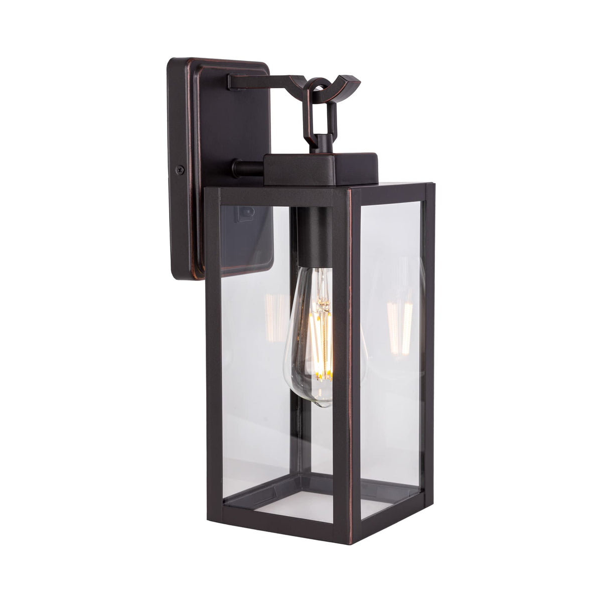LIT-PaTH Outdoor Wall Lantern, E26 Max 60W, Anti-Rust Metal, Glass Shade, Oil Rubbed Bronze, Model LT-WL025, 1-Pack