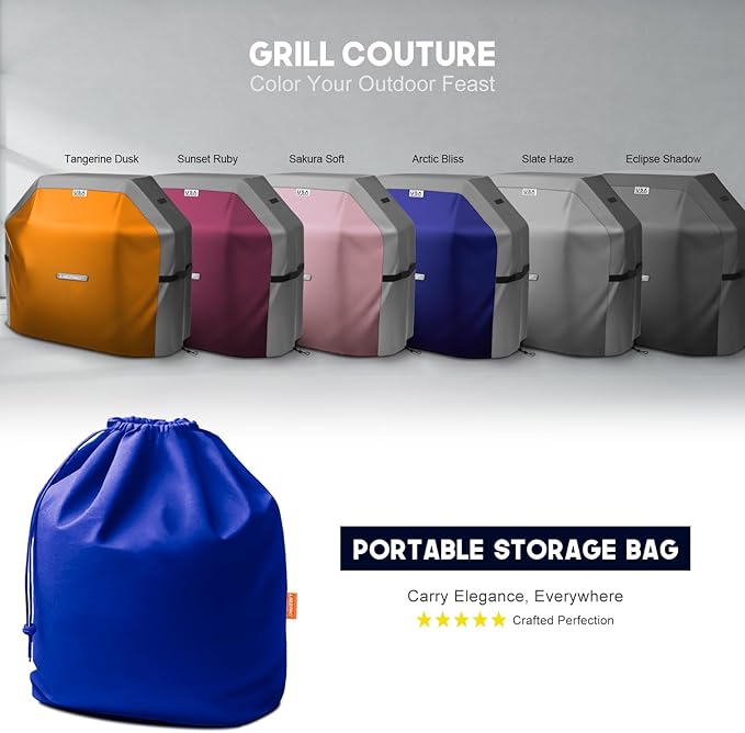 LIBZAKI Grill Cover 420D Waterproof, Weather Resistant, Rip-Proof, Anti-UV, Fade Resistant,Gas Grill Cover for Weber,Char Broil,Nexgrill Grills, etc.64 inches-Blue/Gray
