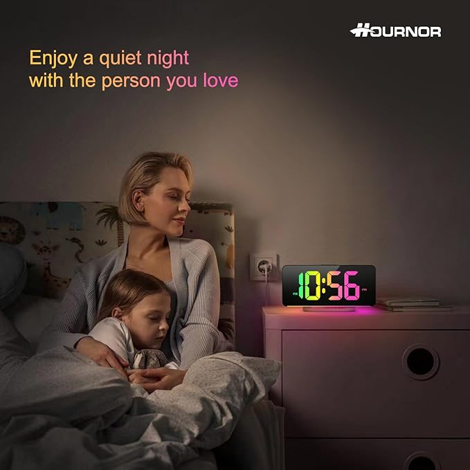 Digital Alarm Clock, Large LED Digital Clock for Bedrooms with 10 Color Changing Night Light, Adjustable Brightness, USB Charging Port, Bedside and Desk Clock for Living Room Office Decor (Black)