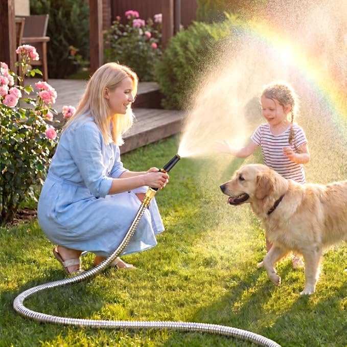 Rosy Earth Metal Garden Hose 200 FT - 304 Stainless Steel Water Hose 200 FT - Expandable Short Flexible Garden Hose,no Kink Explosion, no Bite