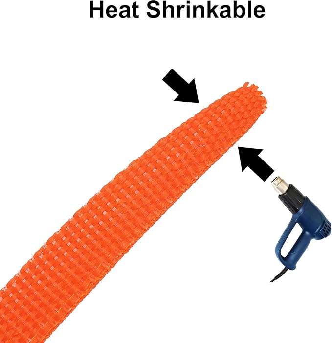 MECCANIXITY Braided Cable Sleeves Heat Shrinkable Fabric Sleeving, 1/4" 40ft Orange 2:1 Ratio Heat Shrinkable Cord Protector for Harness Cable, Network Cable Protection, Cable Management