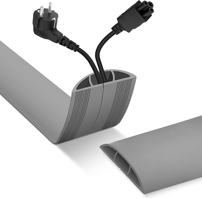 Floor Cord Cover, Cable Protector, 0.63W x 0.31H inches, Wire Cover for Extension Cords, Floor Cable Covers Prevent Cable Trips (Gray, 50-10 Feet)