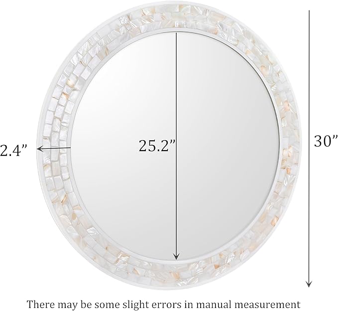 Mosaic Mirrors for Wall 30 Inch, Natural Mother of Pearl Inlay White Framed
