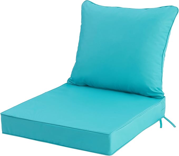 22x22 Inch Patio Chair Cushion with Removable Cover, Outdoor Furniture Cushion - Water-Repellent, Fade-Resistant, Non-Slip Bottom & Straps, Replacement for Lawn, Porch & Deck Chair - Teal